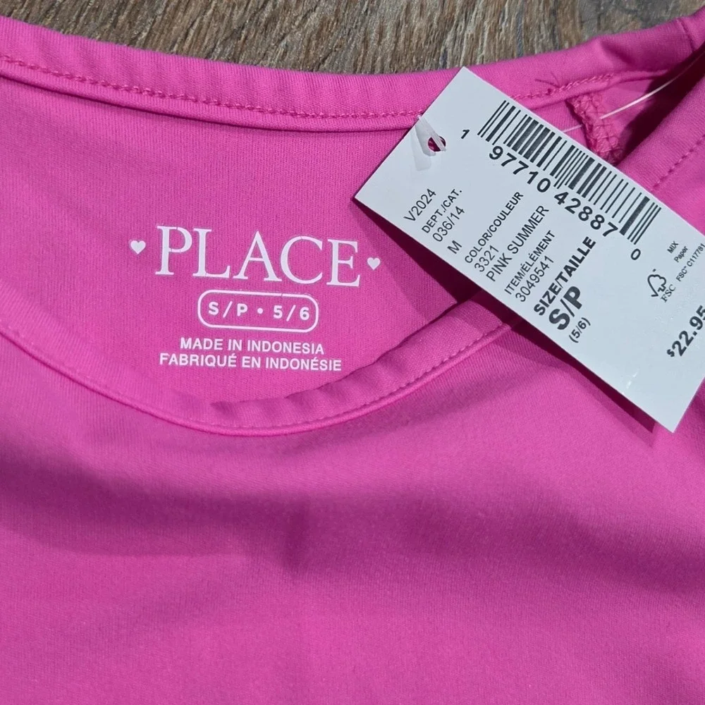 The Childrens Place Girls Pink Active Long Sleeve Crop Top Thumbholes Size 5/6 S